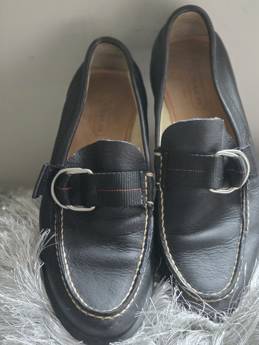 Coach Black Leather Men's Slip-On Loafers with Silver Buckle Barely warn - Picture 10 of 10
